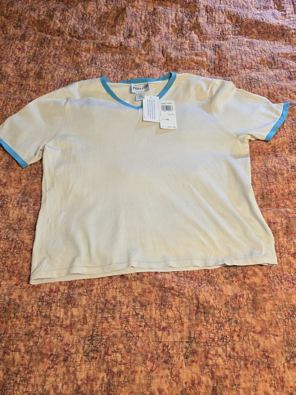 Pendleton Kids Cream Short Sleeve Tee with Teal Trim